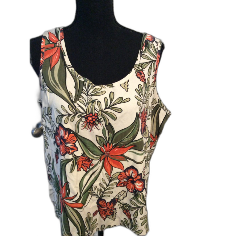Vintage Pineapple Moon Silk Floral Tank Shirt Tropical Large L